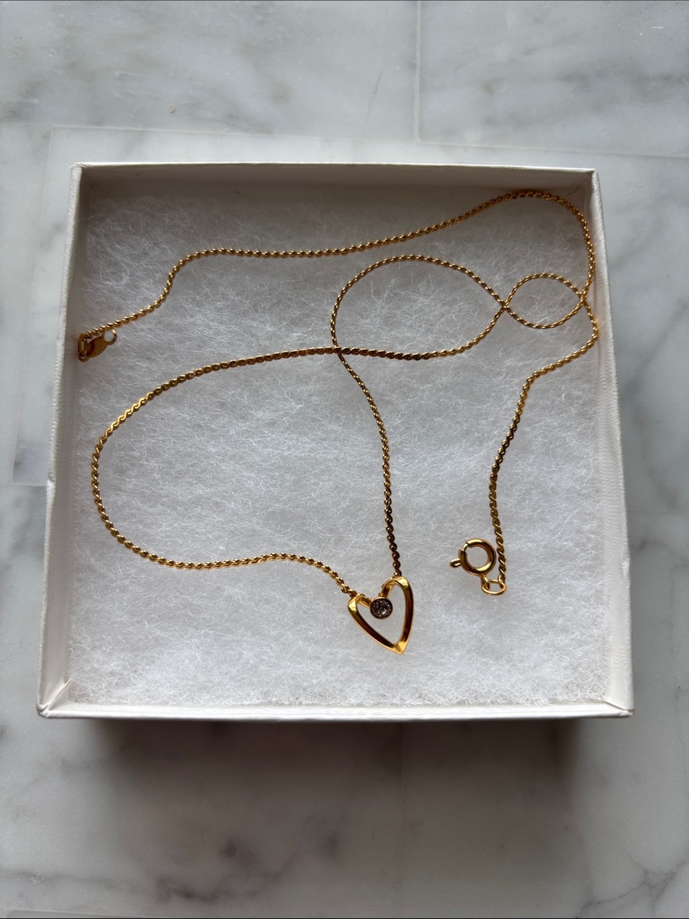 Gold Filled Heart Pendant Necklace with Center Stone - Women Jewelry